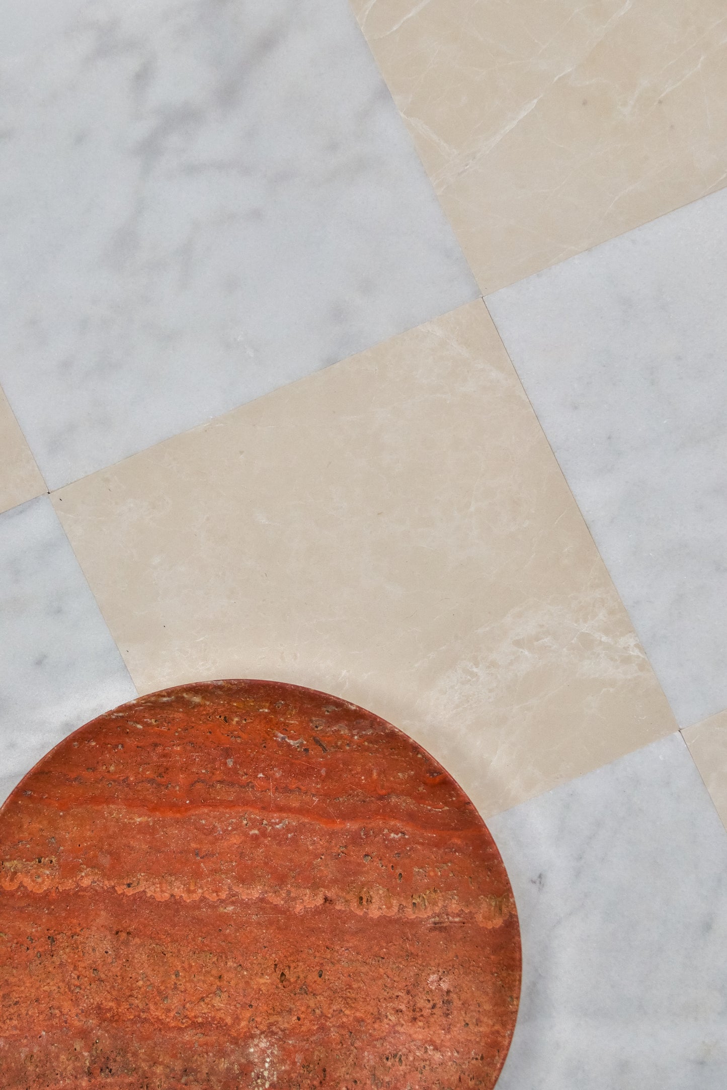 Alpi Carrara and Crema Velato Honed Marble Chequerboard