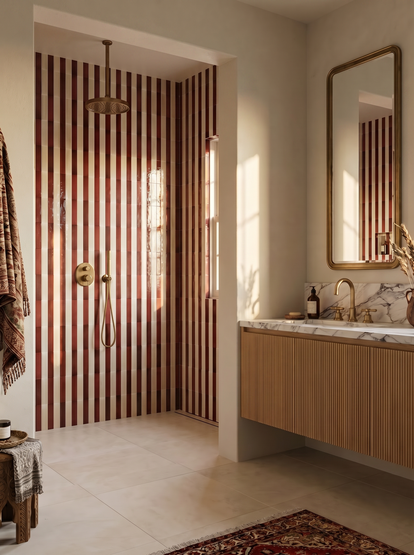 Red & Beige Striped Shower Wetroom Shower