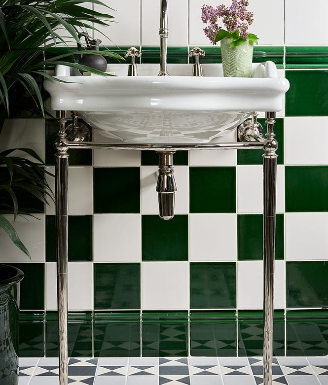 Victorian Style Olive Green Square Glaze Crackle Glaze Finish