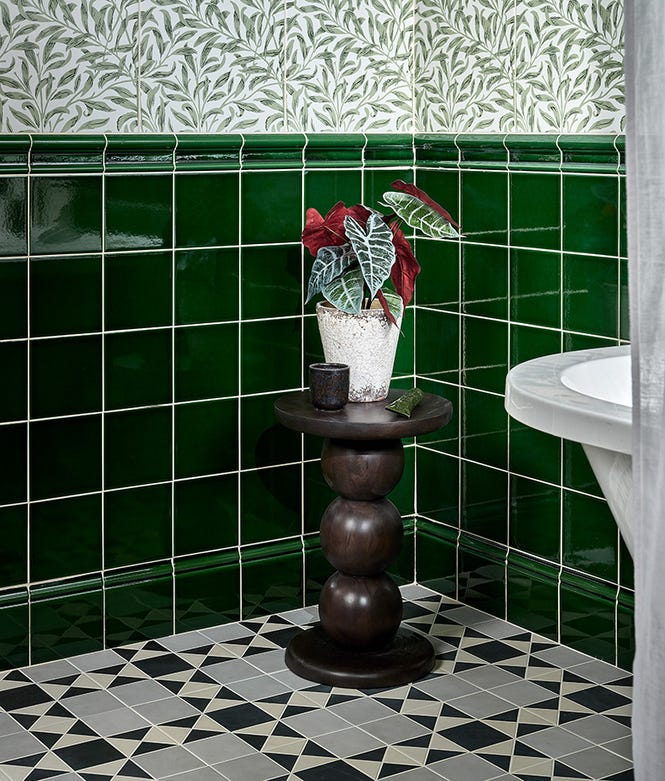 Victorian Style Olive Green Square Glaze Crackle Glaze Finish