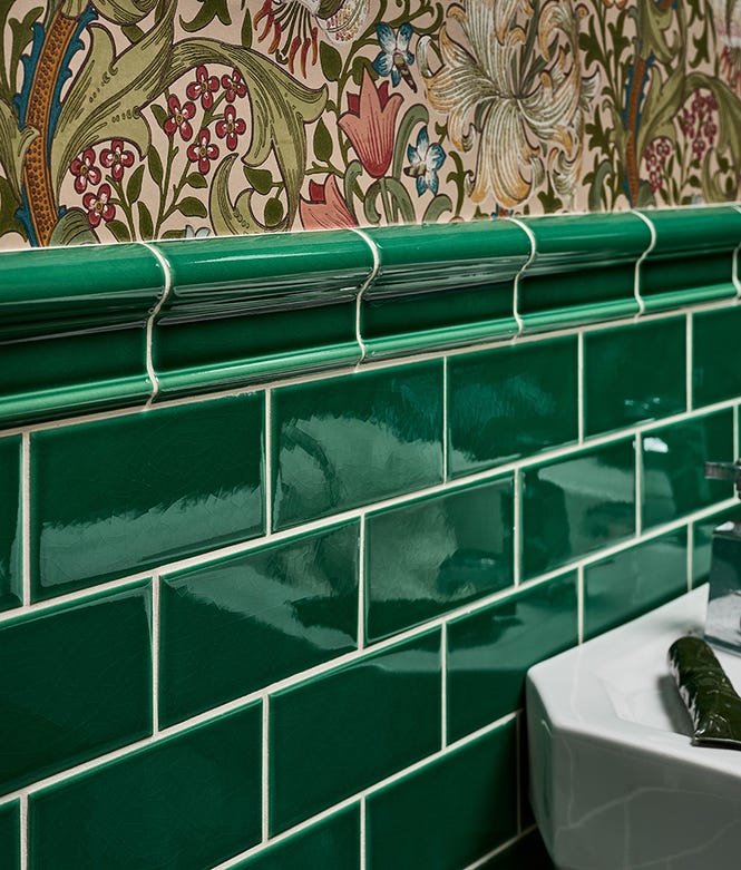 Victorian Style Emerald Green Crackle Glaze Dado
