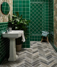 Victorian Style Emerald Green Square Glaze Crackle Glaze Finish