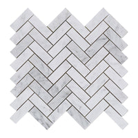 Alpine White Honed Marble Herringbone Mosaic