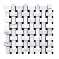 Alpine White Honed Marble Basketweave Mosaic
